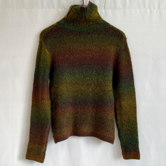 Wool-blend Turtleneck Sweater Ombré Rainbow Sunset Stripes Women's Small - Picture 5 of 10